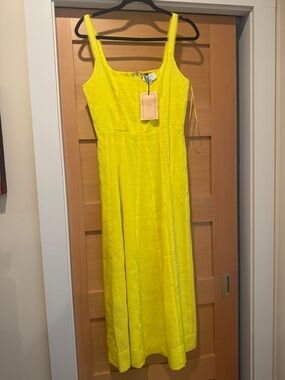 La Ligne Sunny Yellow Midi Dress with Square Neck